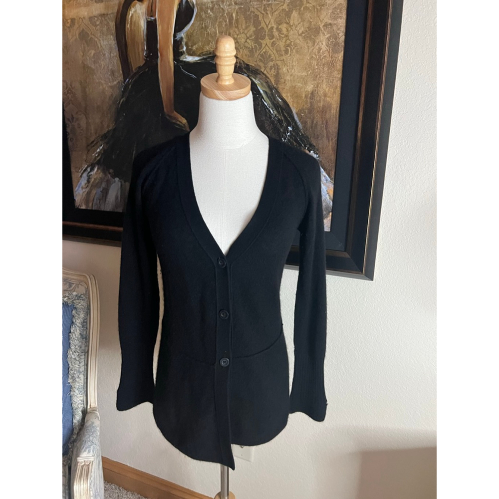 360 Cashmere Black V-Neck Cardigan Sweater S